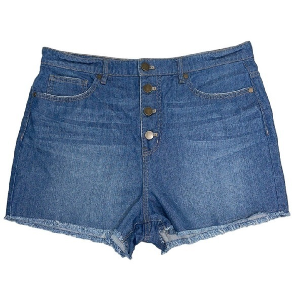 Rachel Hollis‎ women’s denim jean shorts.  Size 12.  Frayed edge cuffs.  EUC